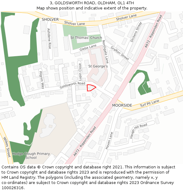 3, GOLDSWORTH ROAD, OLDHAM, OL1 4TH: Location map and indicative extent of plot