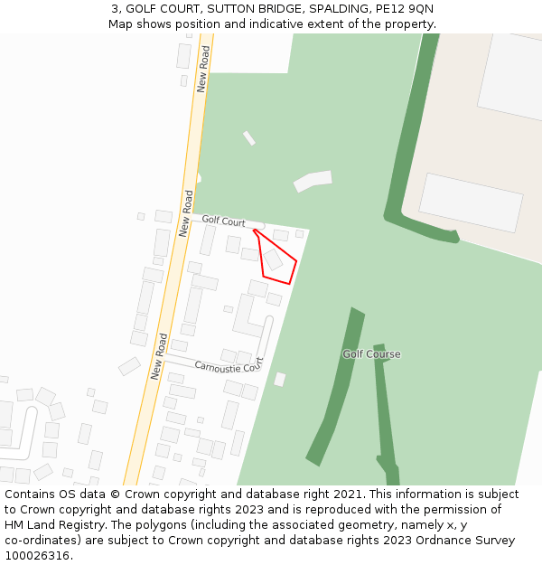 3, GOLF COURT, SUTTON BRIDGE, SPALDING, PE12 9QN: Location map and indicative extent of plot