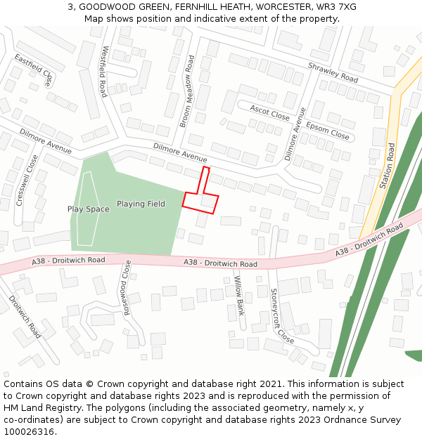 3, GOODWOOD GREEN, FERNHILL HEATH, WORCESTER, WR3 7XG: Location map and indicative extent of plot