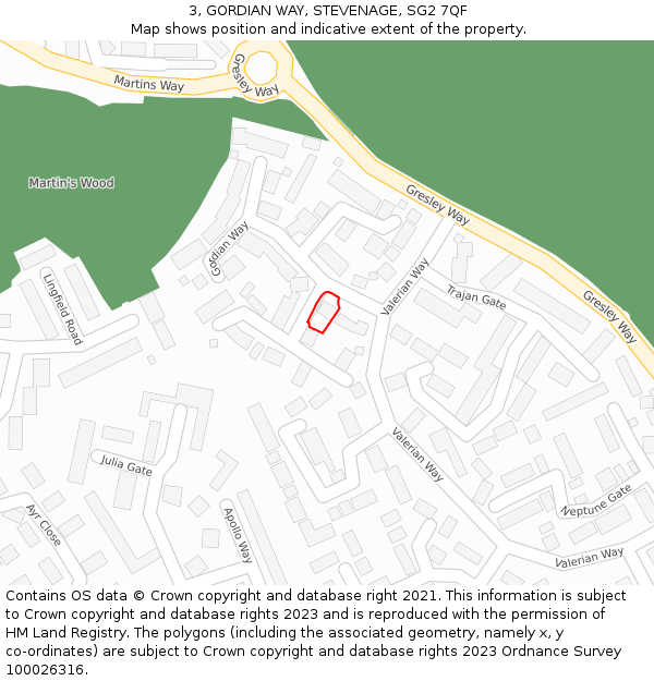 3, GORDIAN WAY, STEVENAGE, SG2 7QF: Location map and indicative extent of plot