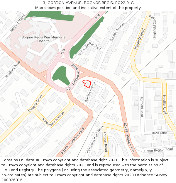 3, GORDON AVENUE, BOGNOR REGIS, PO22 9LG: Location map and indicative extent of plot