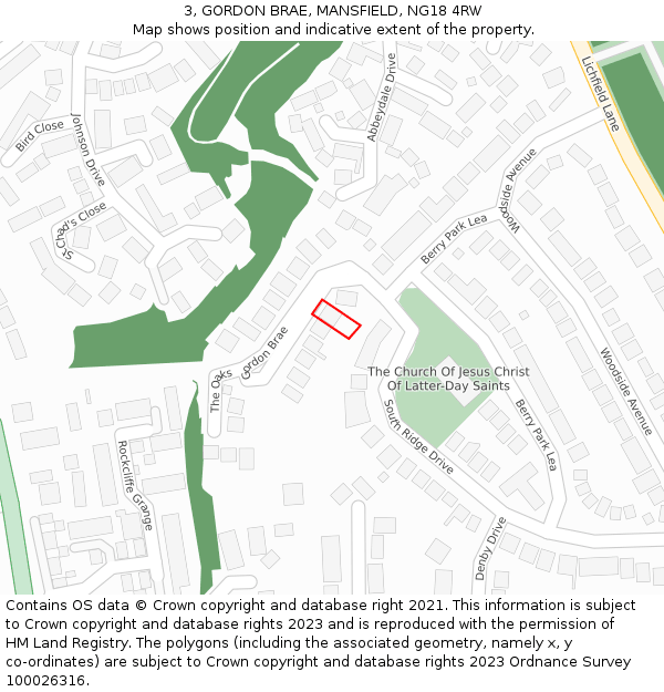 3, GORDON BRAE, MANSFIELD, NG18 4RW: Location map and indicative extent of plot