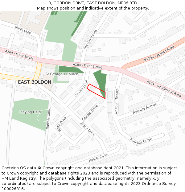 3, GORDON DRIVE, EAST BOLDON, NE36 0TD: Location map and indicative extent of plot
