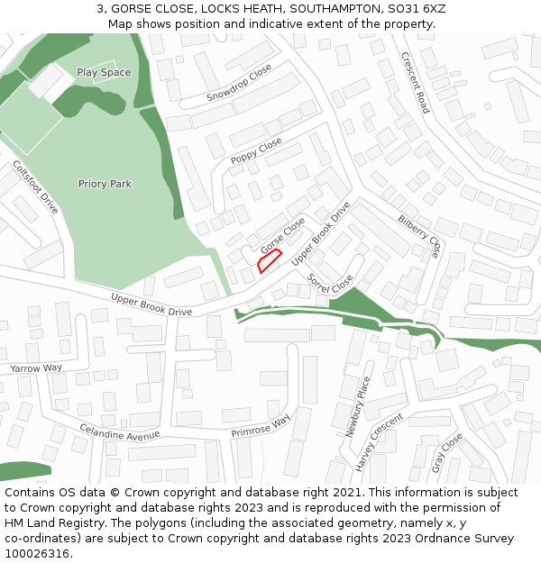 3, GORSE CLOSE, LOCKS HEATH, SOUTHAMPTON, SO31 6XZ: Location map and indicative extent of plot