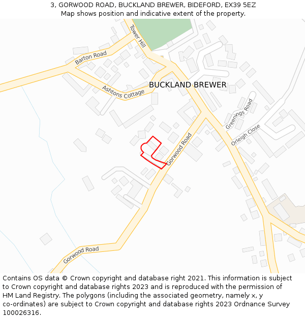 3, GORWOOD ROAD, BUCKLAND BREWER, BIDEFORD, EX39 5EZ: Location map and indicative extent of plot