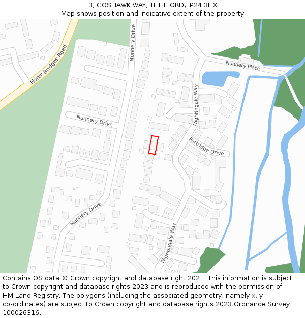 3, GOSHAWK WAY, THETFORD, IP24 3HX: Location map and indicative extent of plot