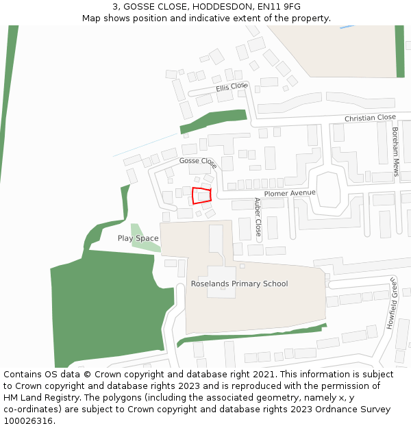 3, GOSSE CLOSE, HODDESDON, EN11 9FG: Location map and indicative extent of plot