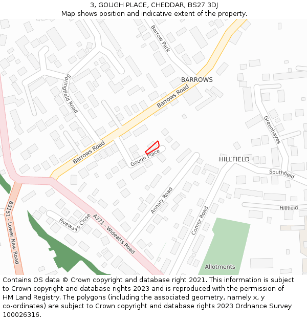 3, GOUGH PLACE, CHEDDAR, BS27 3DJ: Location map and indicative extent of plot