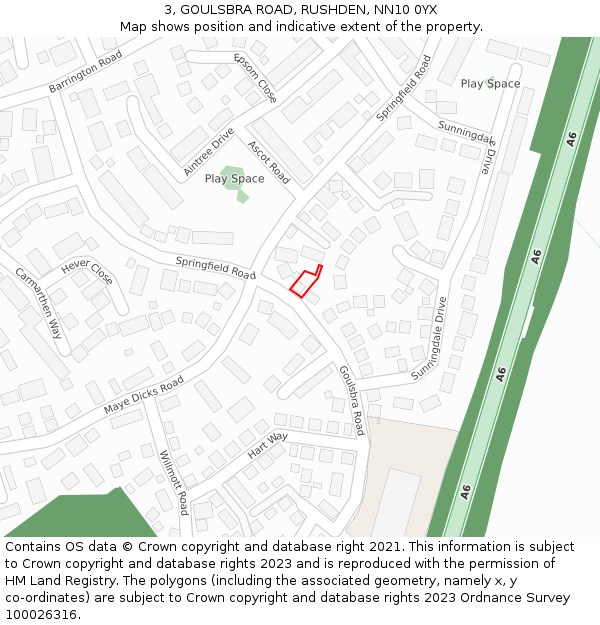 3, GOULSBRA ROAD, RUSHDEN, NN10 0YX: Location map and indicative extent of plot