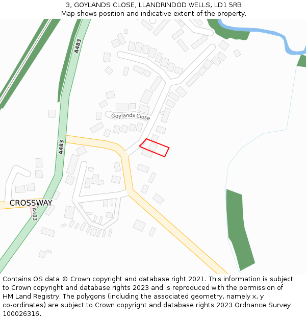 3, GOYLANDS CLOSE, LLANDRINDOD WELLS, LD1 5RB: Location map and indicative extent of plot