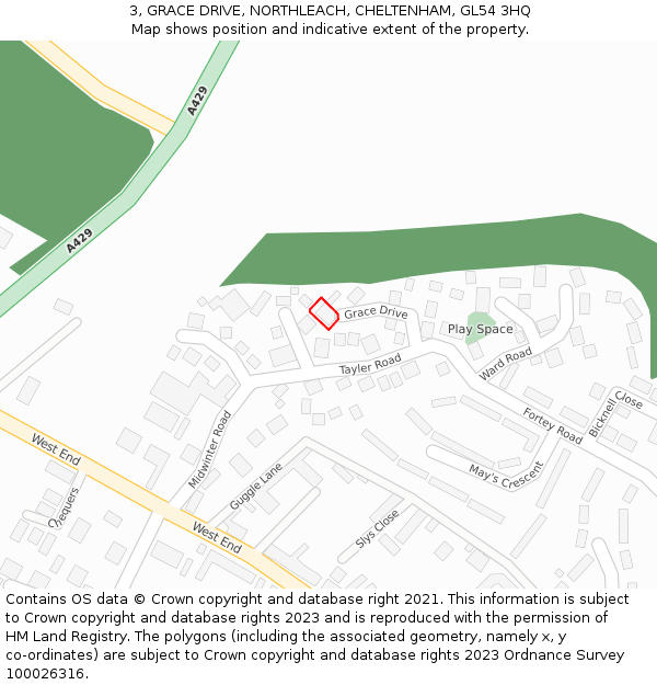 3, GRACE DRIVE, NORTHLEACH, CHELTENHAM, GL54 3HQ: Location map and indicative extent of plot