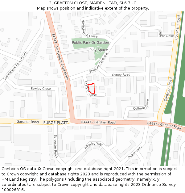 3, GRAFTON CLOSE, MAIDENHEAD, SL6 7UG: Location map and indicative extent of plot