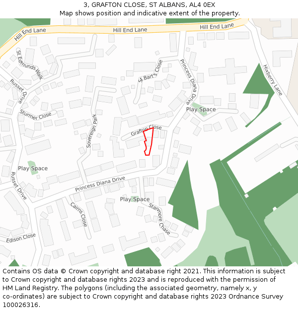 3, GRAFTON CLOSE, ST ALBANS, AL4 0EX: Location map and indicative extent of plot