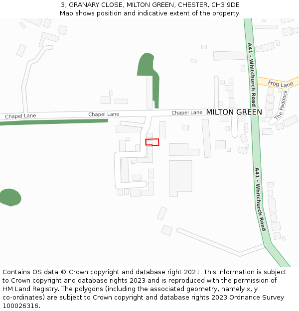 3, GRANARY CLOSE, MILTON GREEN, CHESTER, CH3 9DE: Location map and indicative extent of plot