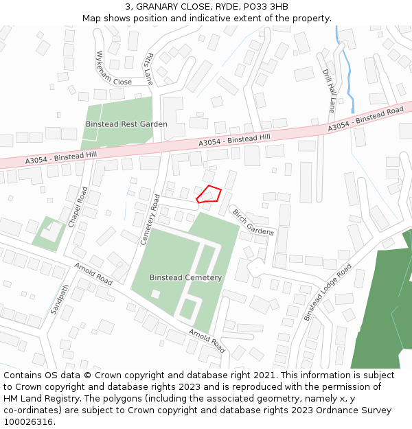 3, GRANARY CLOSE, RYDE, PO33 3HB: Location map and indicative extent of plot