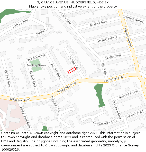 3, GRANGE AVENUE, HUDDERSFIELD, HD2 2XJ: Location map and indicative extent of plot