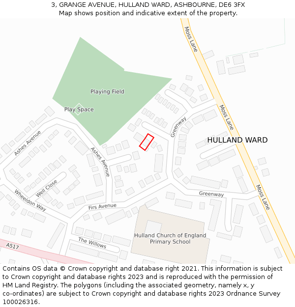 3, GRANGE AVENUE, HULLAND WARD, ASHBOURNE, DE6 3FX: Location map and indicative extent of plot