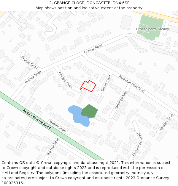 3, GRANGE CLOSE, DONCASTER, DN4 6SE: Location map and indicative extent of plot