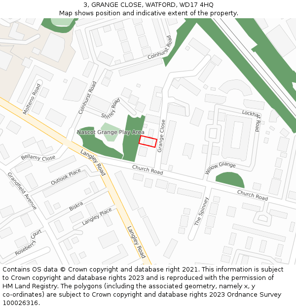 3, GRANGE CLOSE, WATFORD, WD17 4HQ: Location map and indicative extent of plot