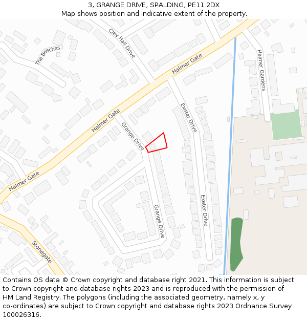 3, GRANGE DRIVE, SPALDING, PE11 2DX: Location map and indicative extent of plot