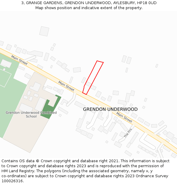 3, GRANGE GARDENS, GRENDON UNDERWOOD, AYLESBURY, HP18 0UD: Location map and indicative extent of plot