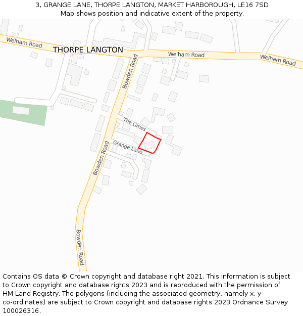 3, GRANGE LANE, THORPE LANGTON, MARKET HARBOROUGH, LE16 7SD: Location map and indicative extent of plot