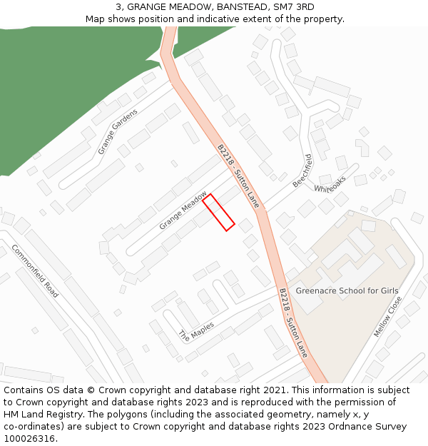 3, GRANGE MEADOW, BANSTEAD, SM7 3RD: Location map and indicative extent of plot