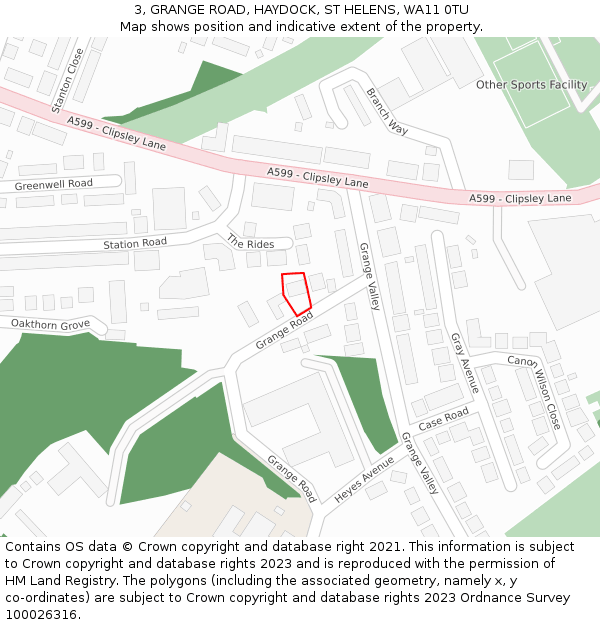 3, GRANGE ROAD, HAYDOCK, ST HELENS, WA11 0TU: Location map and indicative extent of plot