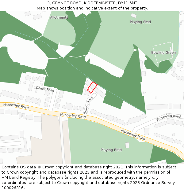 3, GRANGE ROAD, KIDDERMINSTER, DY11 5NT: Location map and indicative extent of plot