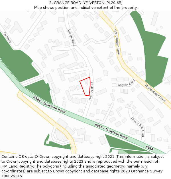 3, GRANGE ROAD, YELVERTON, PL20 6BJ: Location map and indicative extent of plot
