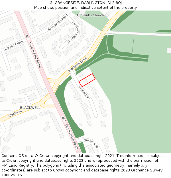 3, GRANGESIDE, DARLINGTON, DL3 8QJ: Location map and indicative extent of plot