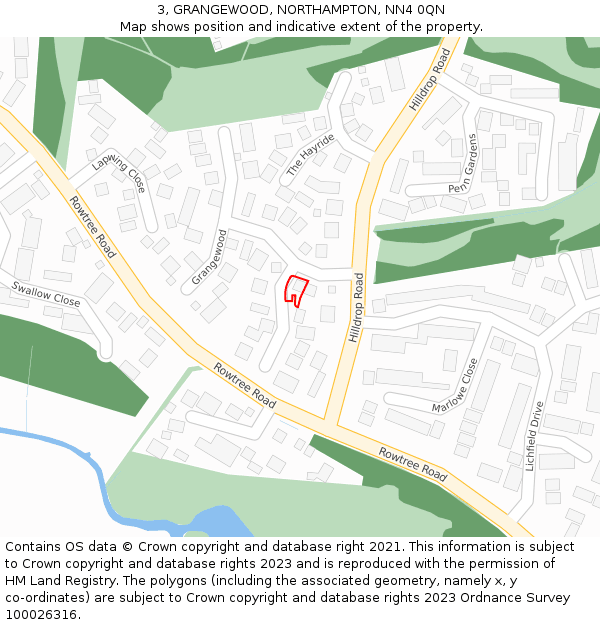 3, GRANGEWOOD, NORTHAMPTON, NN4 0QN: Location map and indicative extent of plot