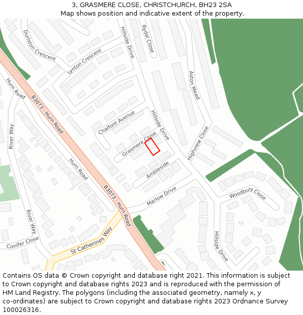 3, GRASMERE CLOSE, CHRISTCHURCH, BH23 2SA: Location map and indicative extent of plot