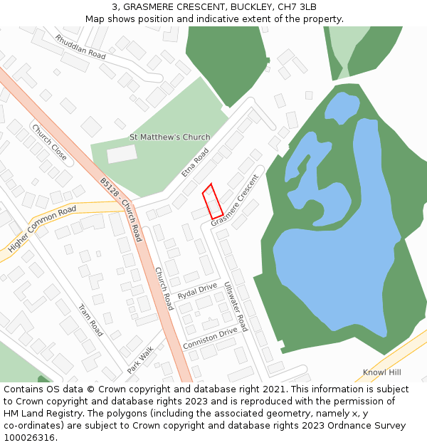 3, GRASMERE CRESCENT, BUCKLEY, CH7 3LB: Location map and indicative extent of plot