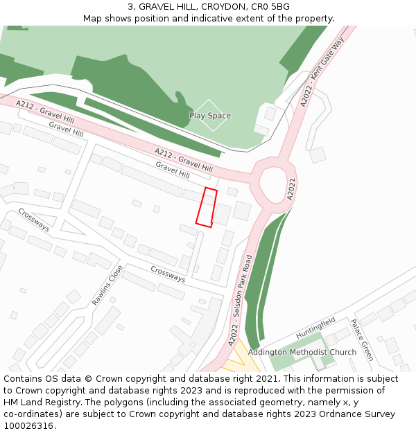 3, GRAVEL HILL, CROYDON, CR0 5BG: Location map and indicative extent of plot