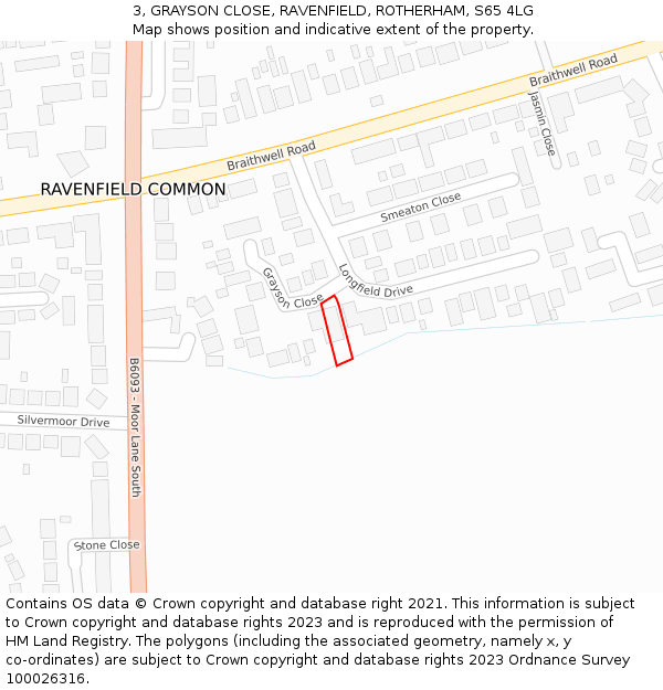 3, GRAYSON CLOSE, RAVENFIELD, ROTHERHAM, S65 4LG: Location map and indicative extent of plot