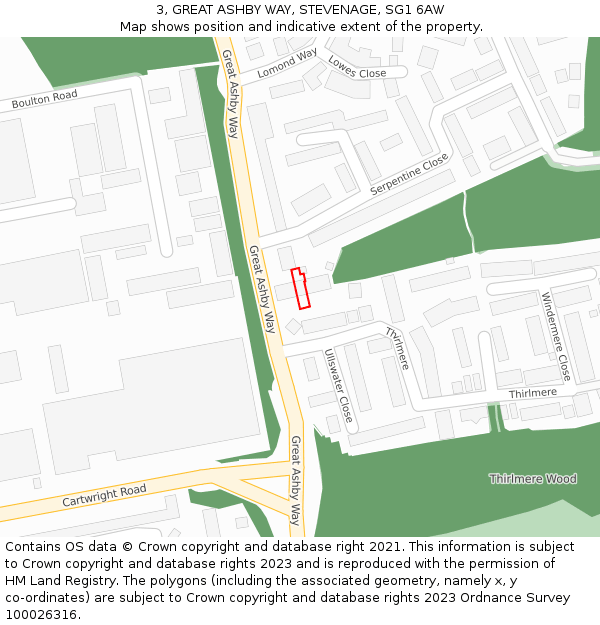 3, GREAT ASHBY WAY, STEVENAGE, SG1 6AW: Location map and indicative extent of plot