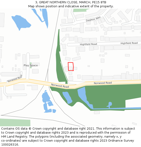 3, GREAT NORTHERN CLOSE, MARCH, PE15 8TB: Location map and indicative extent of plot