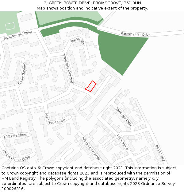 3, GREEN BOWER DRIVE, BROMSGROVE, B61 0UN: Location map and indicative extent of plot