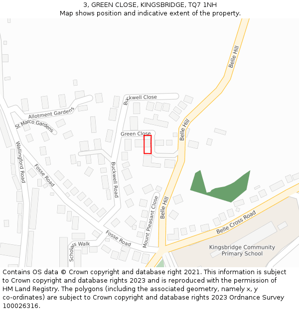3, GREEN CLOSE, KINGSBRIDGE, TQ7 1NH: Location map and indicative extent of plot