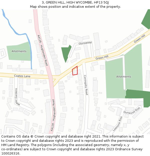 3, GREEN HILL, HIGH WYCOMBE, HP13 5QJ: Location map and indicative extent of plot