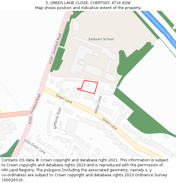 3, GREEN LANE CLOSE, CHERTSEY, KT16 9QW: Location map and indicative extent of plot