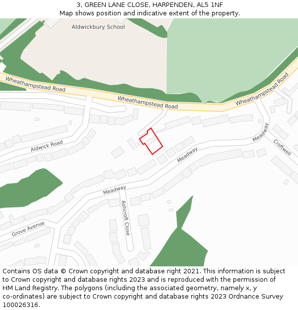 3, GREEN LANE CLOSE, HARPENDEN, AL5 1NF: Location map and indicative extent of plot