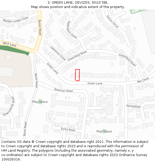 3, GREEN LANE, DEVIZES, SN10 5BL: Location map and indicative extent of plot