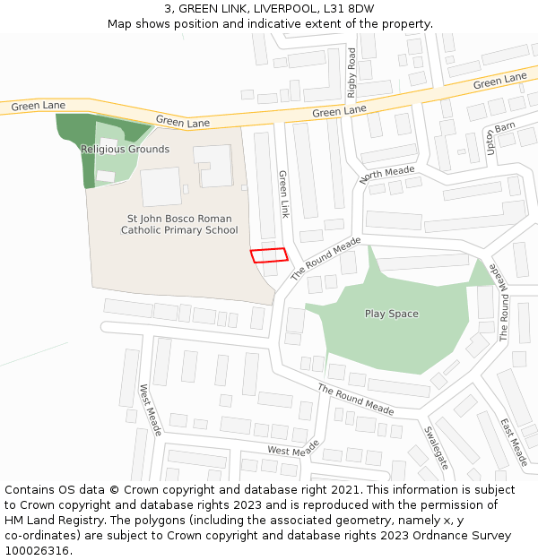 3, GREEN LINK, LIVERPOOL, L31 8DW: Location map and indicative extent of plot