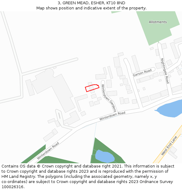 3, GREEN MEAD, ESHER, KT10 8ND: Location map and indicative extent of plot
