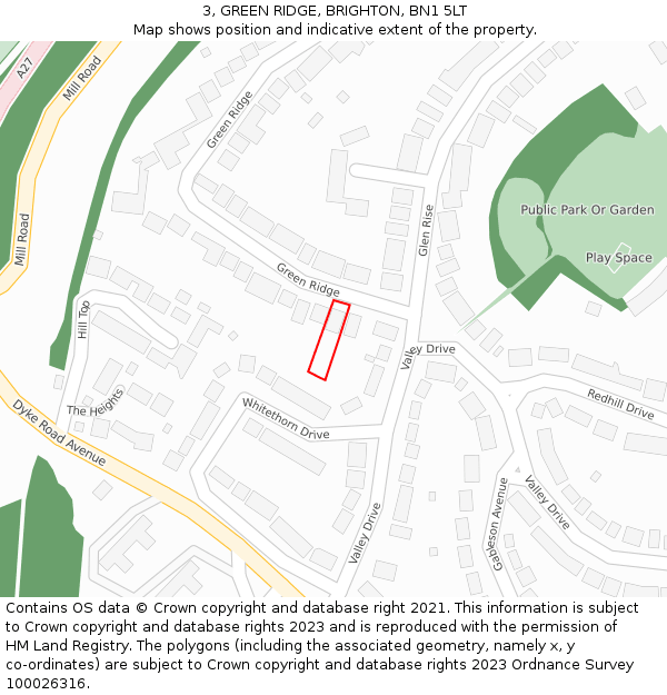 3, GREEN RIDGE, BRIGHTON, BN1 5LT: Location map and indicative extent of plot