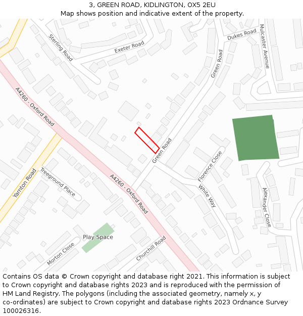 3, GREEN ROAD, KIDLINGTON, OX5 2EU: Location map and indicative extent of plot