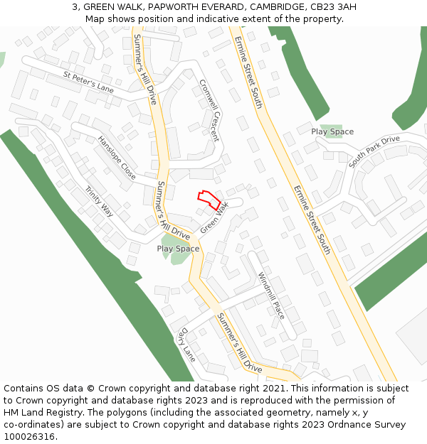 3, GREEN WALK, PAPWORTH EVERARD, CAMBRIDGE, CB23 3AH: Location map and indicative extent of plot