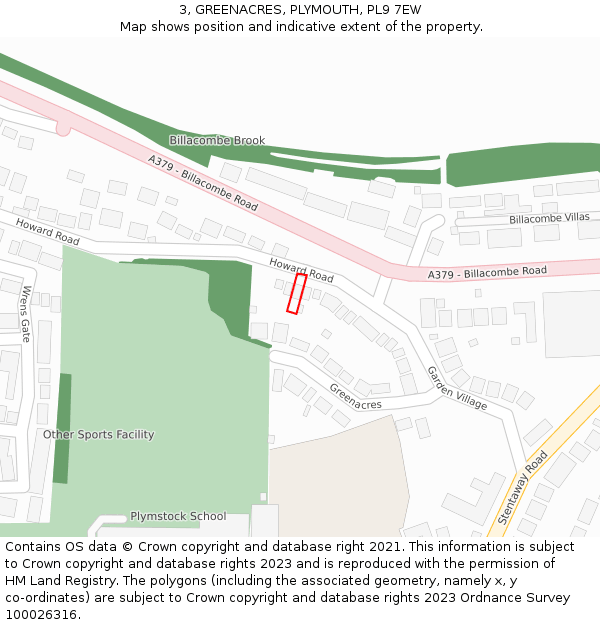 3, GREENACRES, PLYMOUTH, PL9 7EW: Location map and indicative extent of plot